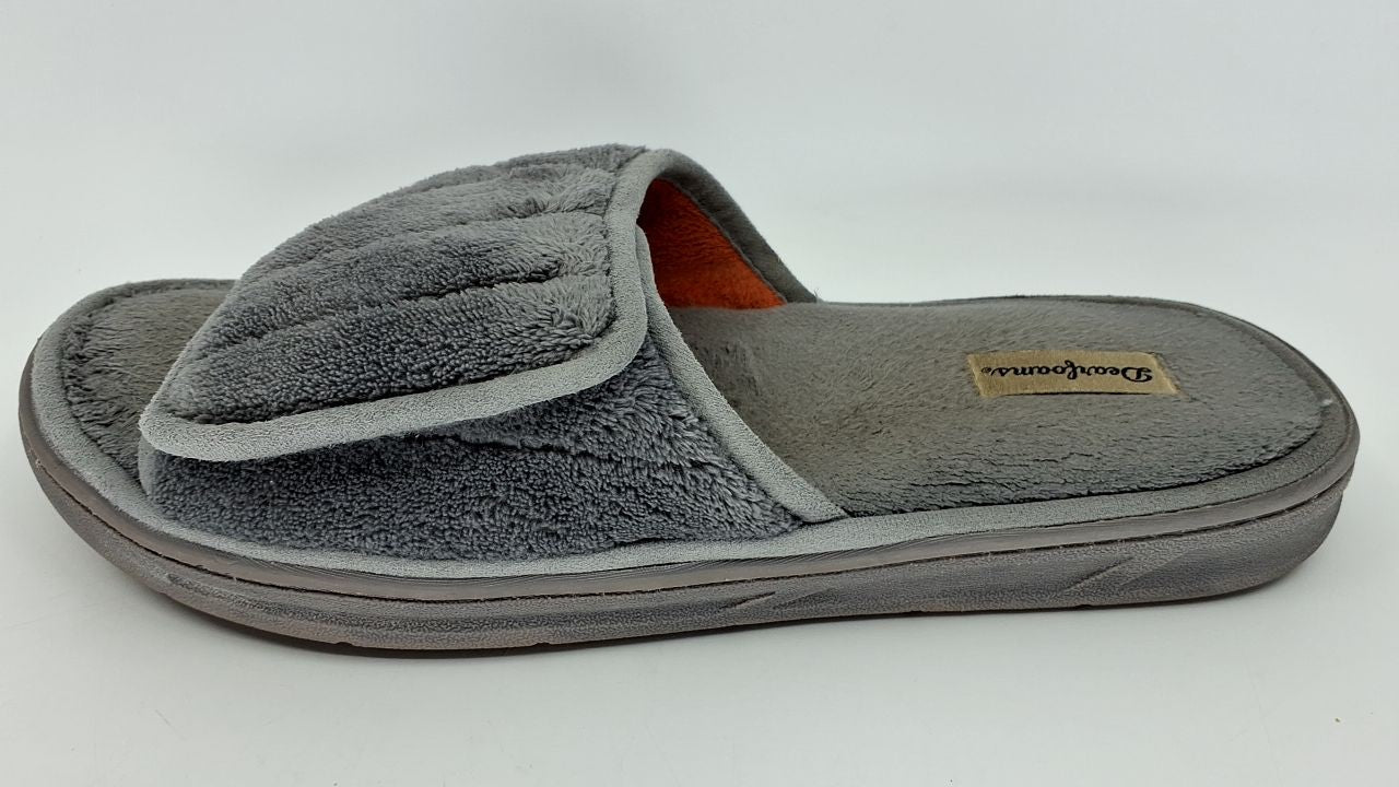 Dearfoams Men's Memory Foam Slide Slippers, Medium Grey, Size 11-12