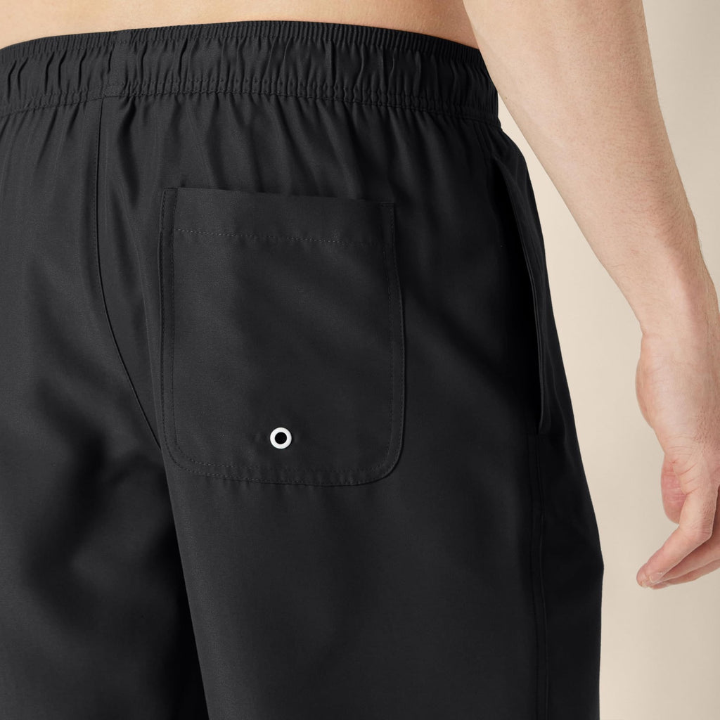 Men's 9" Black Swim Trunks w/ Mesh Lining & Drawstring, Large