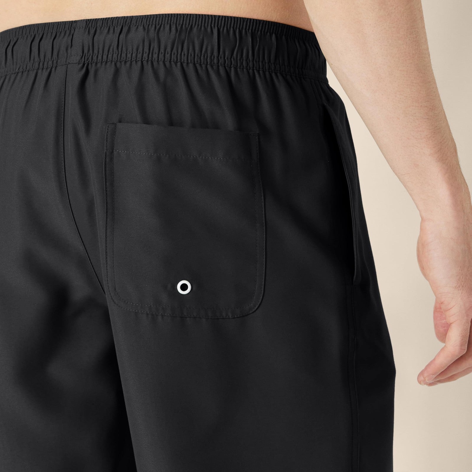 Men's 9" Black Swim Trunks w/ Mesh Lining & Drawstring, Large