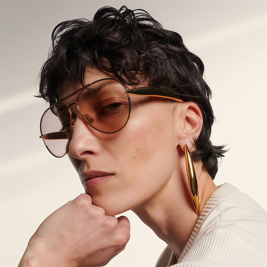 GUVIVI Oversized Gold Aviator Sunglasses for Men & Women, 70s Retro