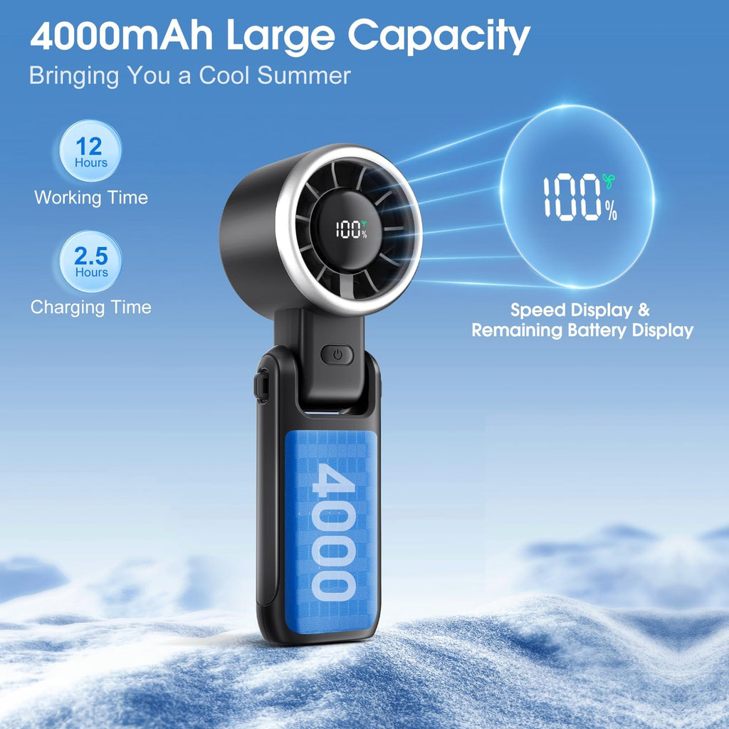 WHATOOK Mini Portable Fan 4000mAh Rechargeable 5 Speeds Black