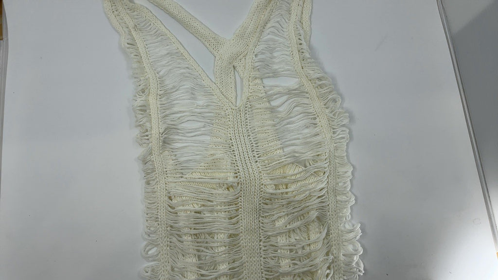 Crochet Hollow Out Beach Cover Up Dress White M by OYOANGLE