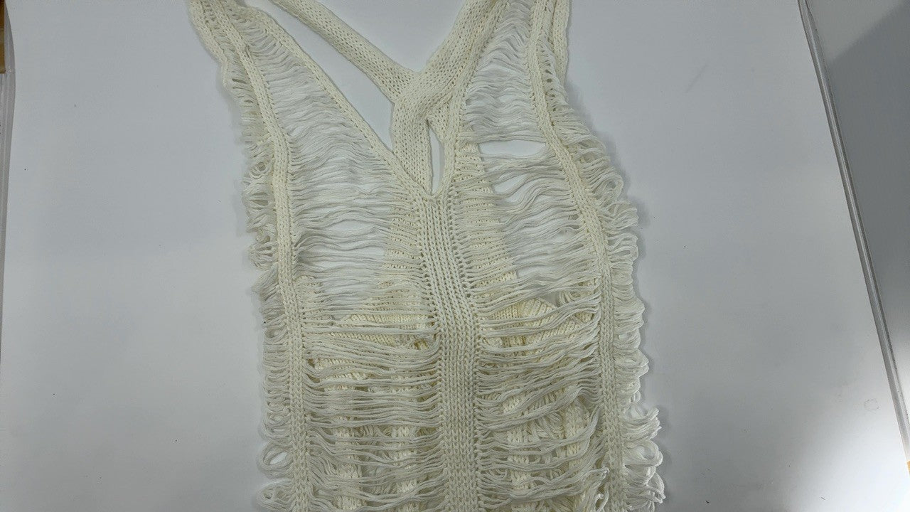 Crochet Hollow Out Beach Cover Up Dress White M by OYOANGLE