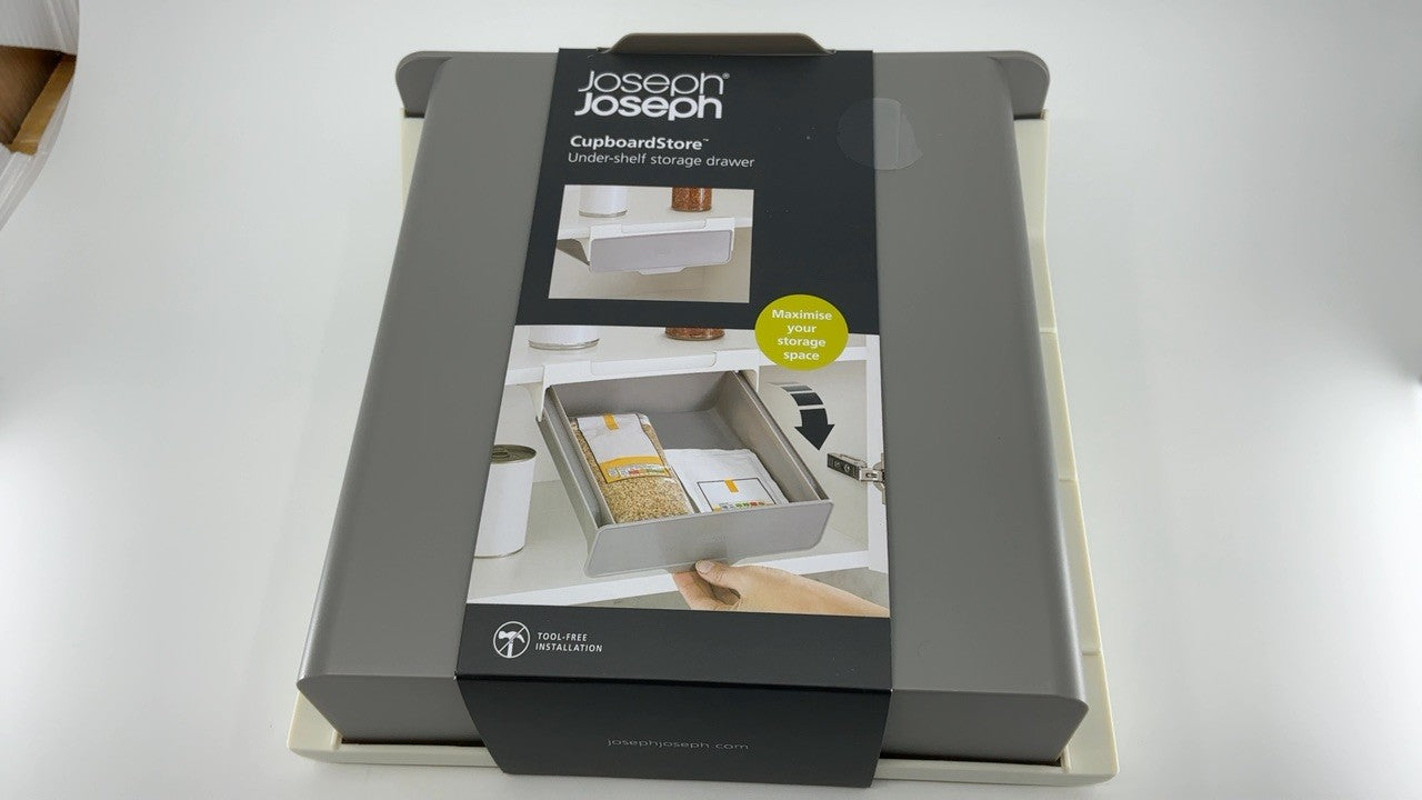 Space Saving Under Shelf Drawer Organizer, Gray/White, Kitchen Storage