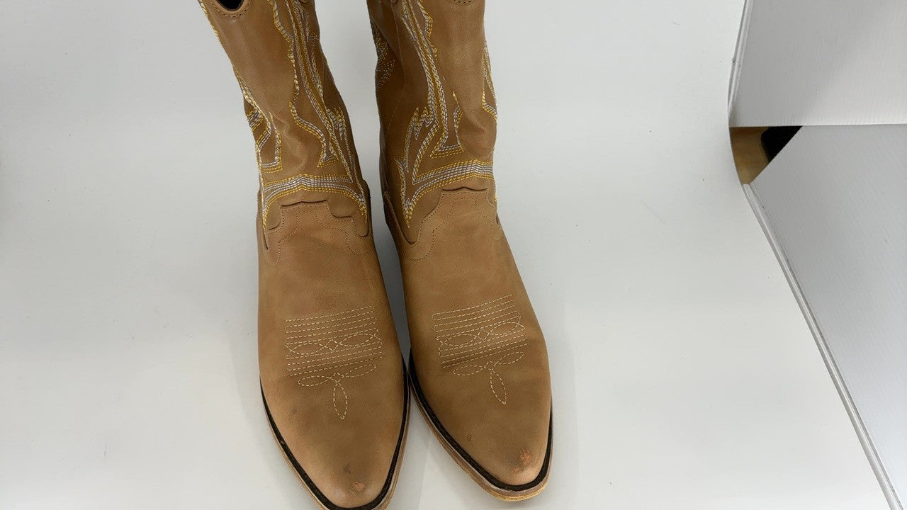Women’s Tan Cowgirl Boots Mid Calf Square Toe Western Style
