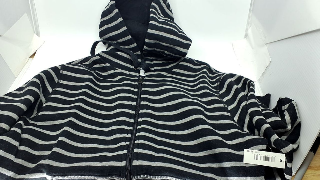 Medium Full-Zip Fleece Hoodie, Black Grey Stripe, Men's Sweatshirt