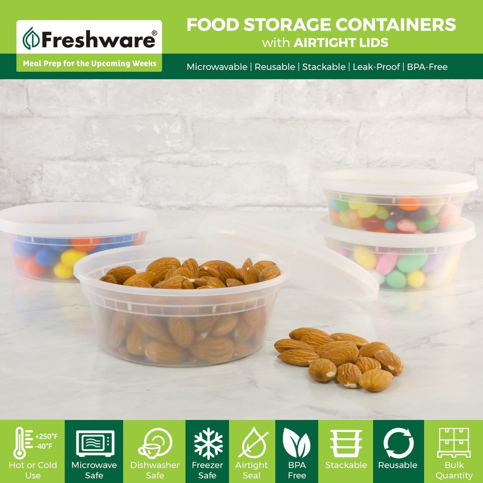 Leakproof 8 oz Food Storage Containers - 50 Set, Stackable & BPA Free