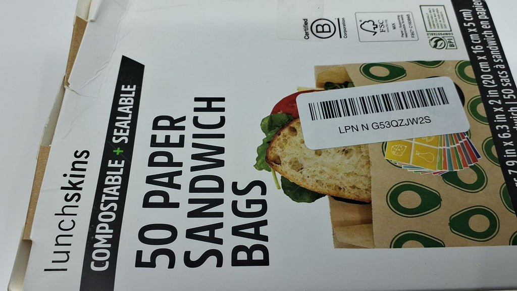 50 Count Compostable Sandwich Bags - Avocado Design, Eco-Friendly