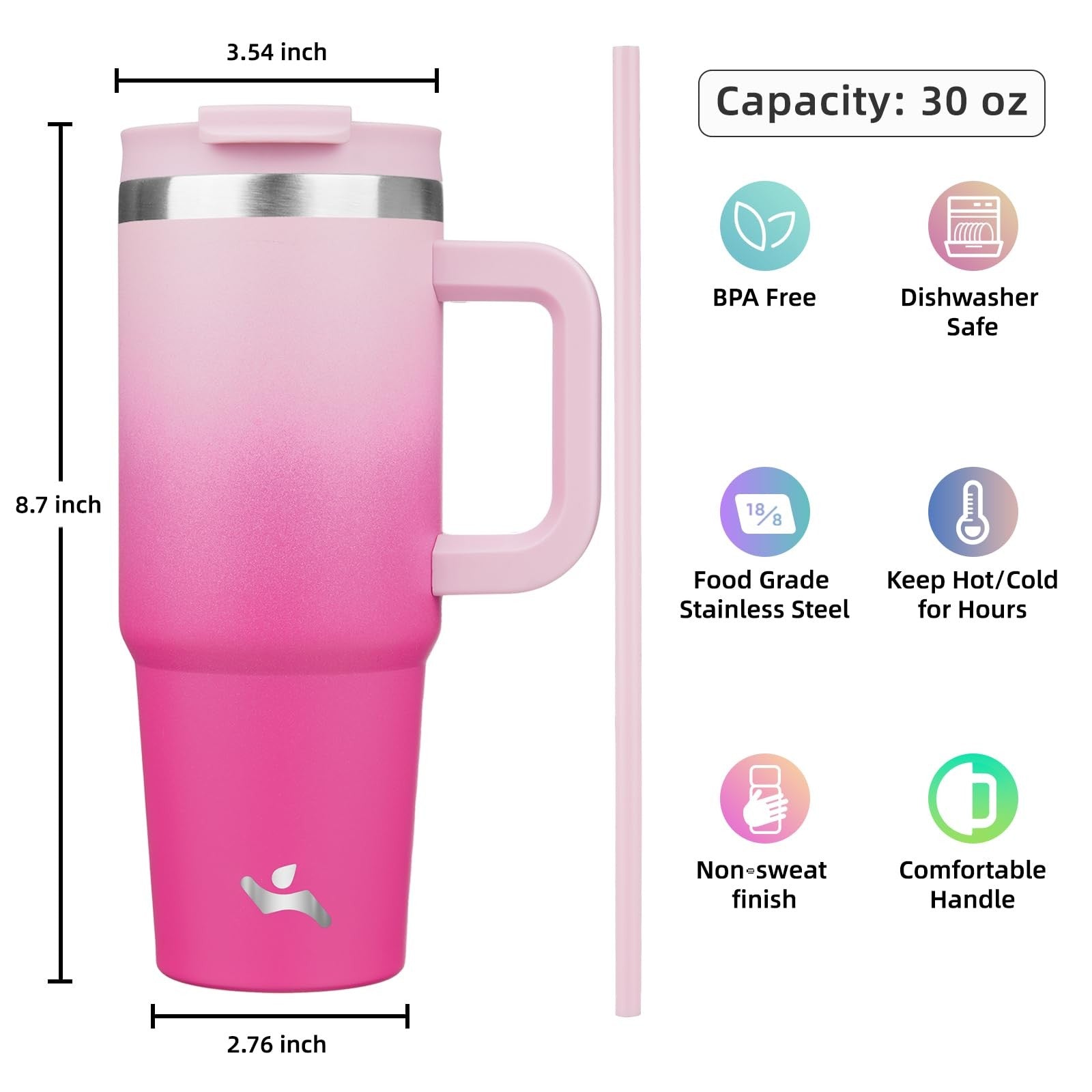 Konokyo 30 Oz Insulated Tumbler, Cherry Blossoms, Travel Mug w/ Handle