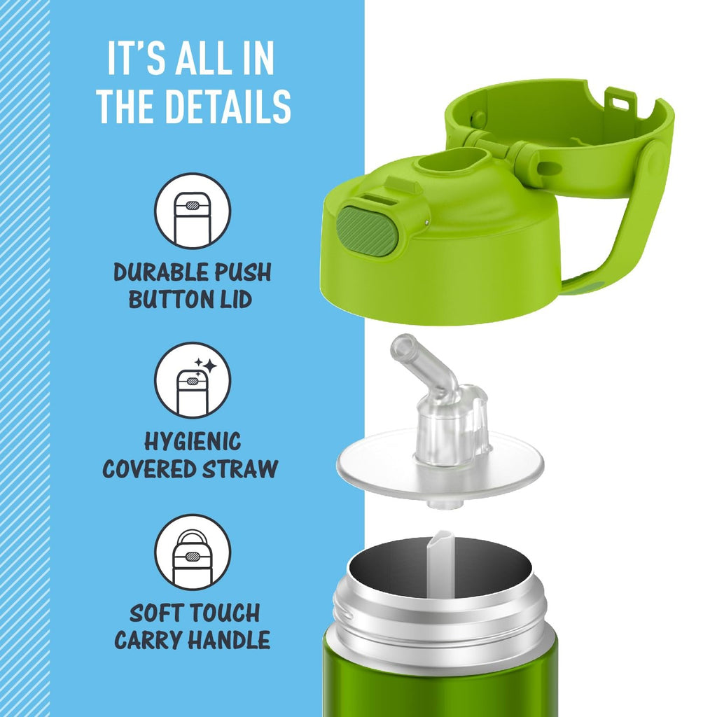 Lime 12oz Thermos FUNtainer Kids Water Bottle w/ Straw, Stainless Steel