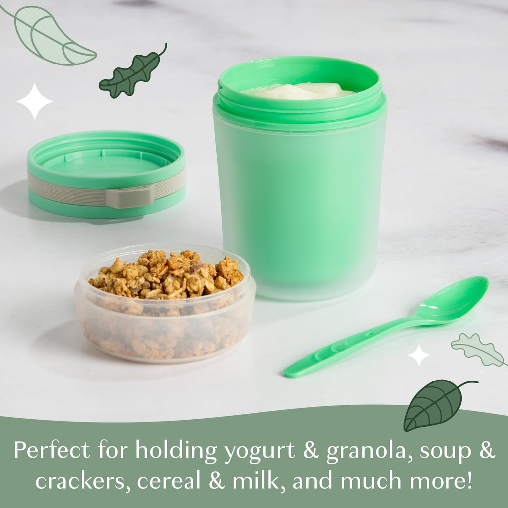Goodful 14-Oz Insulated Yogurt Container w/ Spoon, Green, Leak Proof
