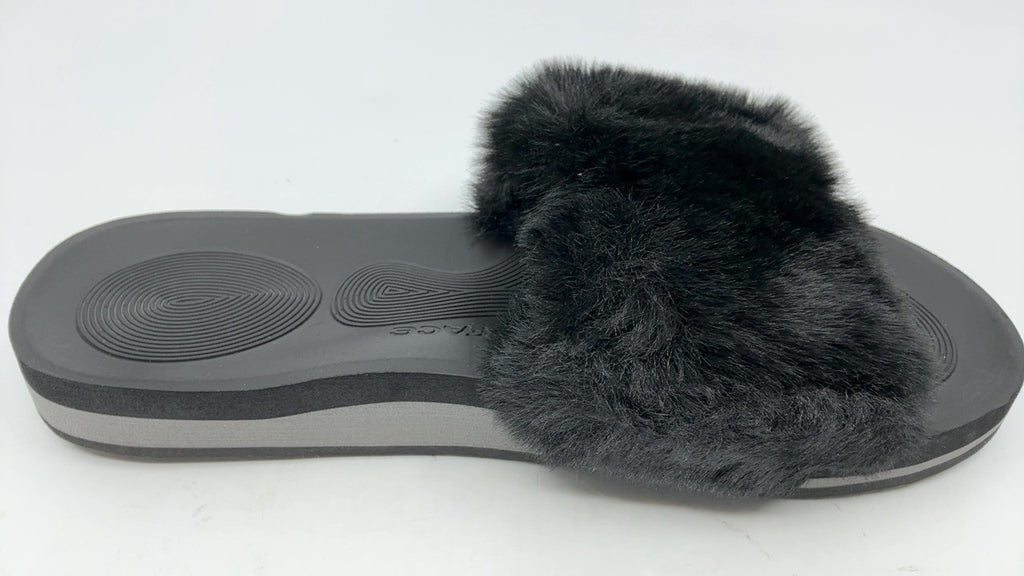 COFACE Women's Slippers 8.5 Arch Support Open Toe Fuzzy Black