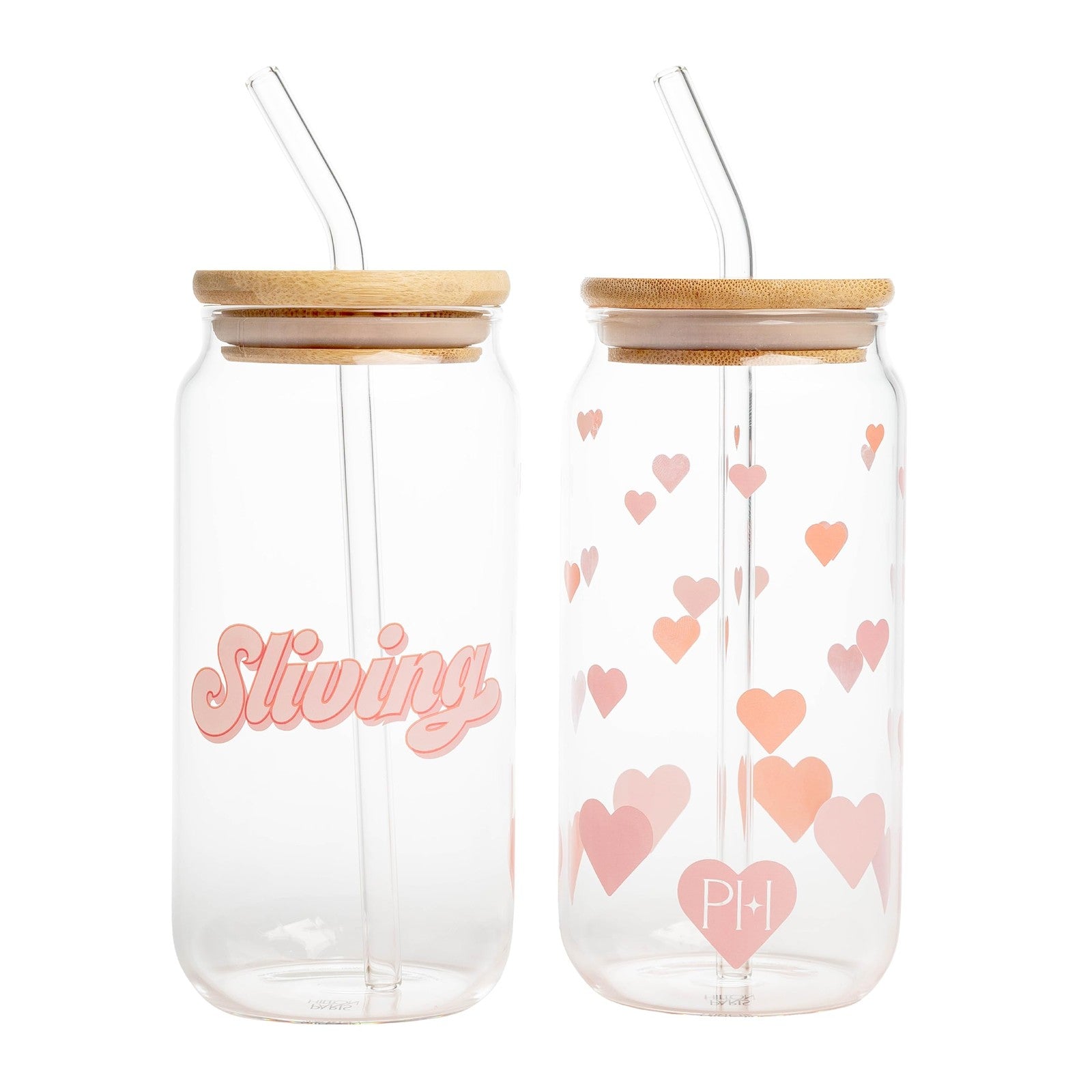2-Piece Paris Hilton Glass Tumblers Set, 17oz, w/ Bamboo Lids & Cleaning Brushes