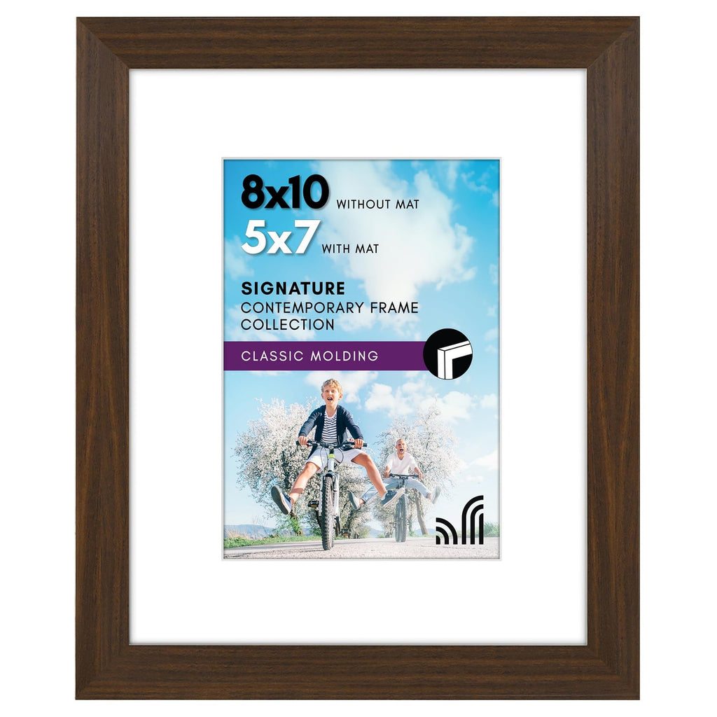 Walnut 8x10 Picture Frame w/ Shatter-Resistant Glass & Mat