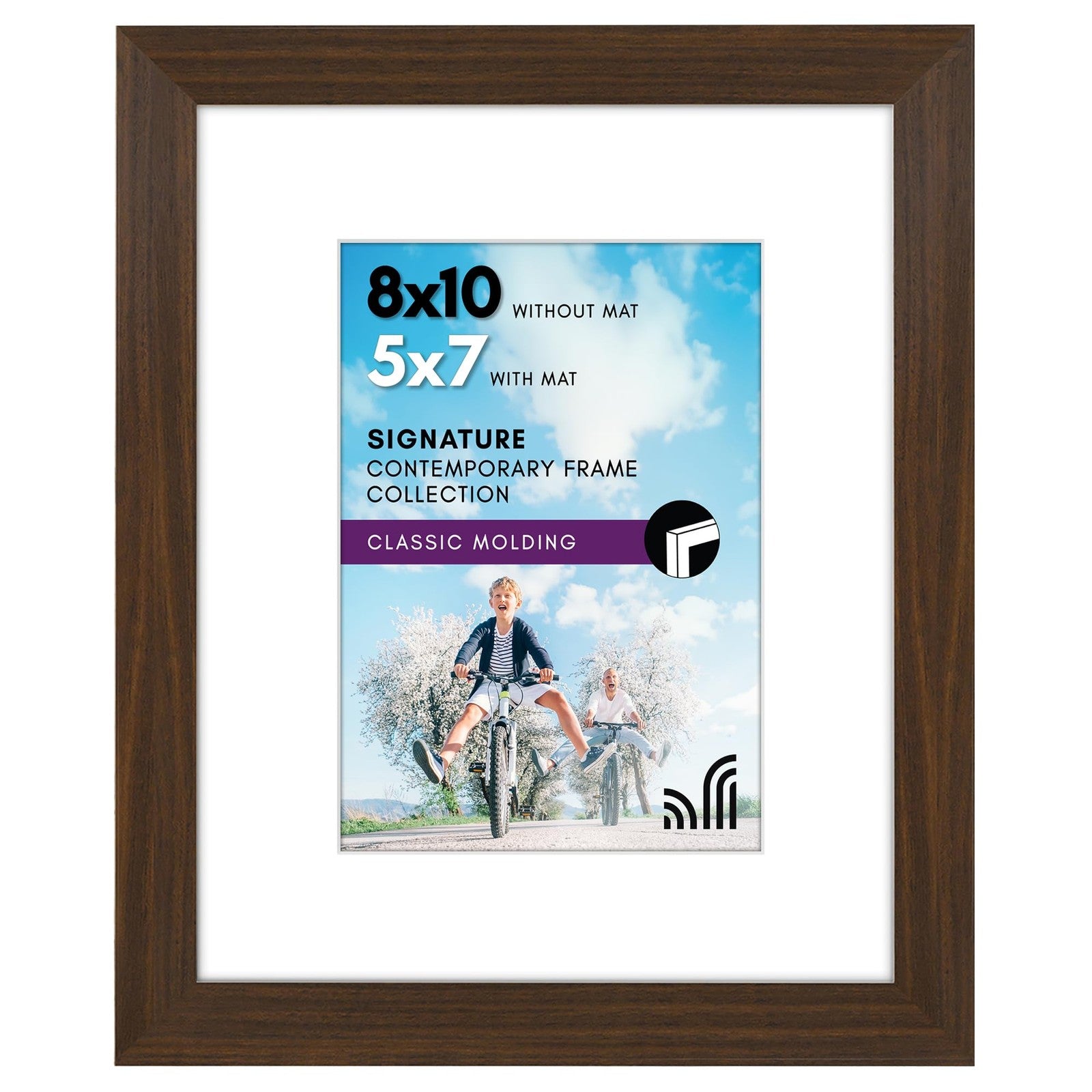 Walnut 8x10 Picture Frame w/ Shatter-Resistant Glass & Mat