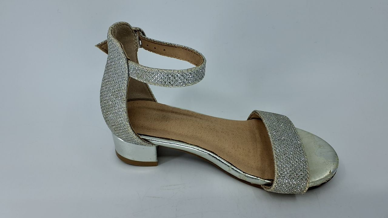 Silver Toddler Girls Heels Sandals Size 11 Ankle Strap Wedding Party
