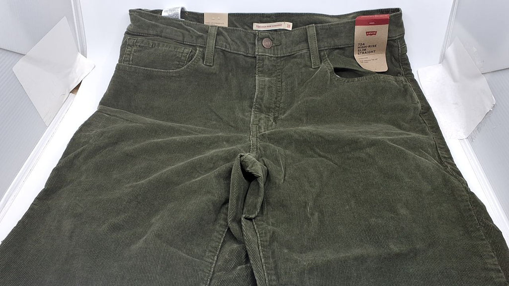 Levi's 724 High Rise Straight Jeans 33R Ivy Green Corduroy Stretch