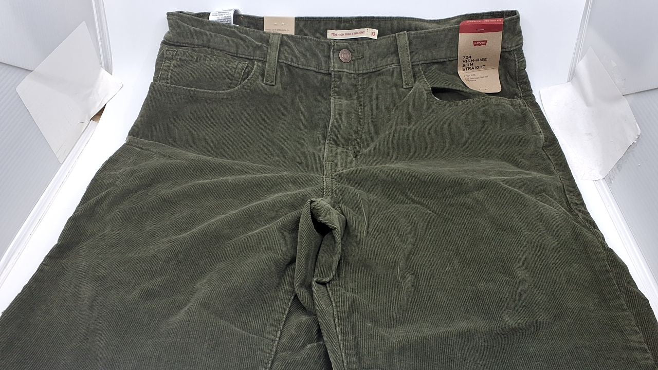 Levi's 724 High Rise Straight Jeans 33R Ivy Green Corduroy Stretch