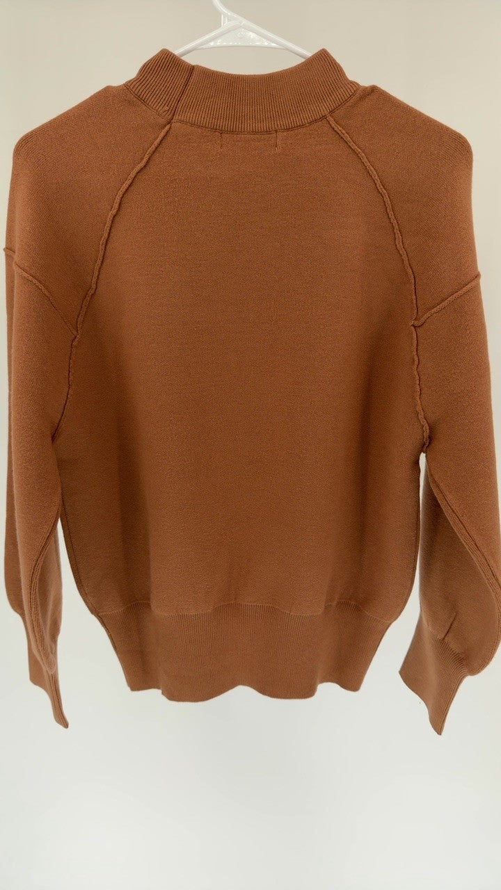 Zenana Viscose Mock Neck Exposed Seam Sweater