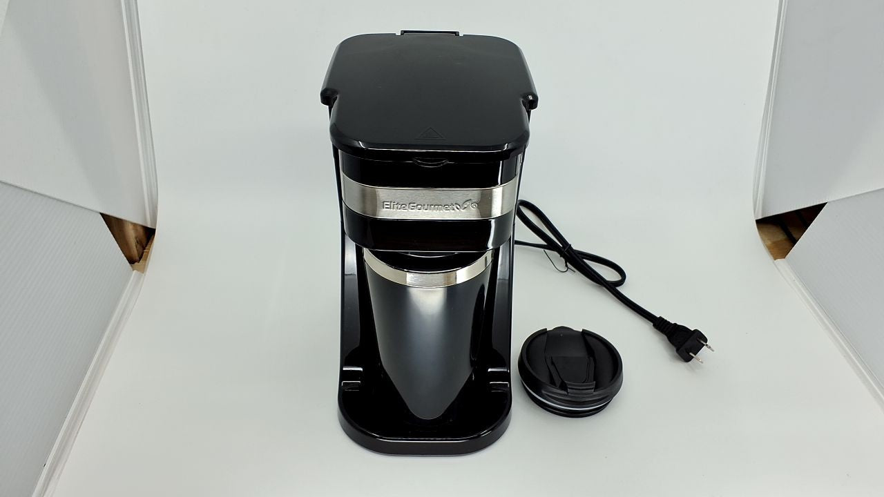 Elite Gourmet EHC114 Single-Serve Coffee Maker w/ 14Oz Travel Mug, Black