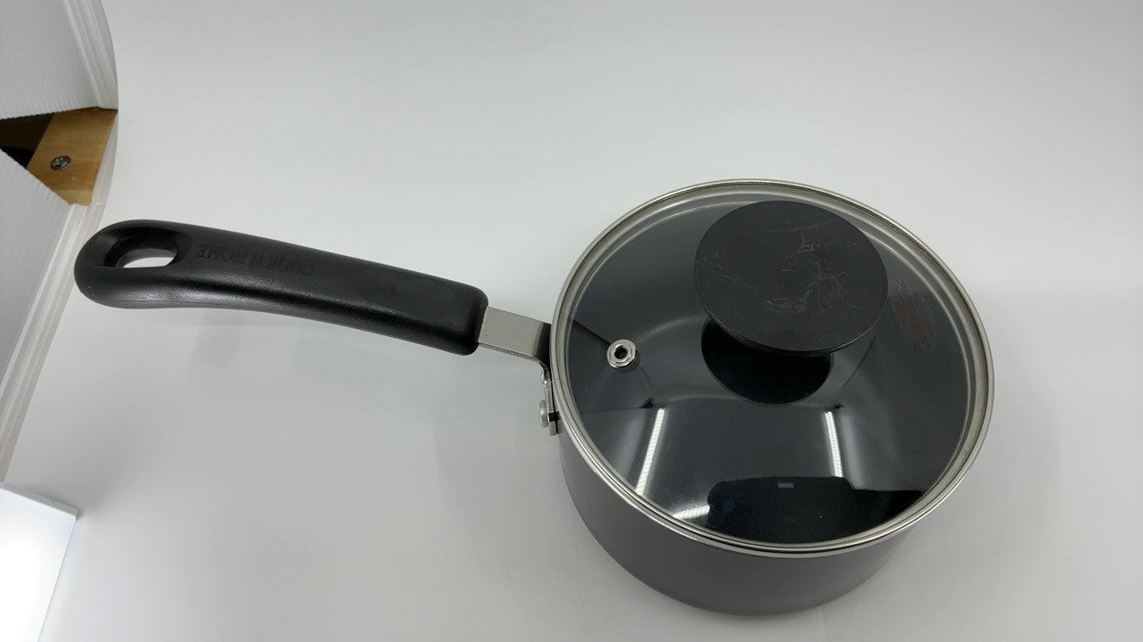 1-Quart Nonstick Saucepan w/ Glass Lid, Black Aluminum Cooking Pot