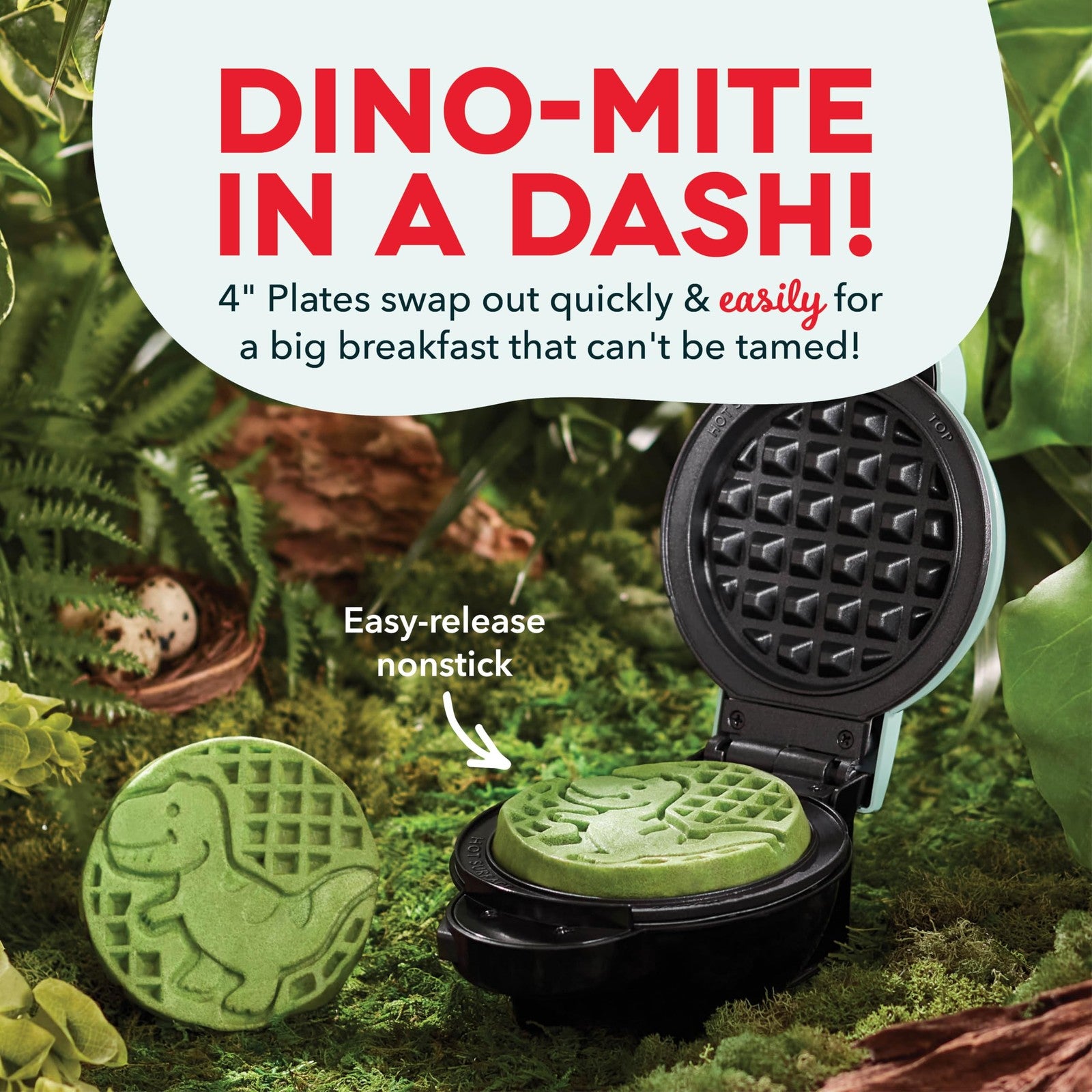 2Pc Nonstick Waffle Plates Set for DASH Mini Maker, Unicorn & Dinosaur