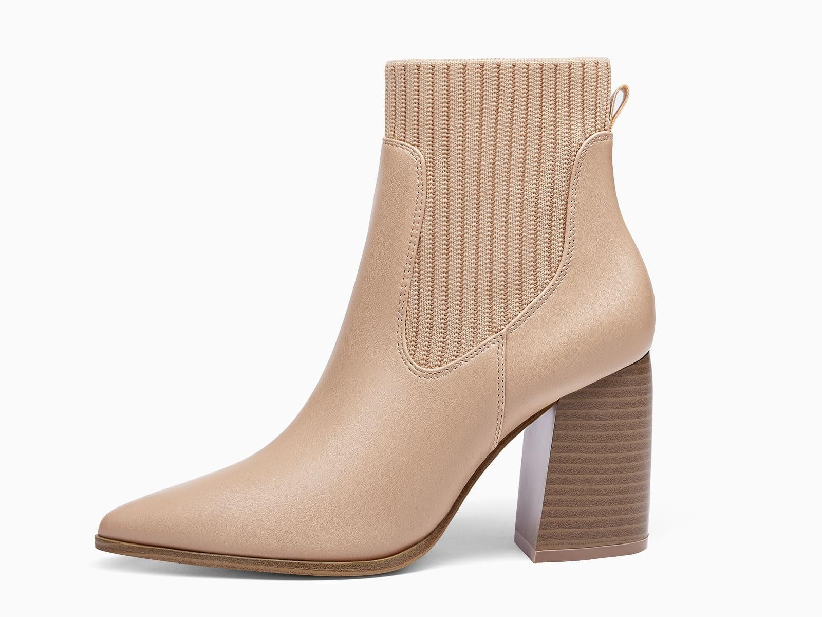 Coutgo Womens Khaki Chelsea Boots Pointed Toe Chunky Block Heel Size 7.5