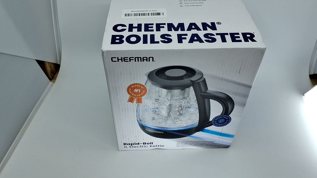 Compact Chefman Electric Tea Kettle, 1L, Removable Lid, Stainless Steel