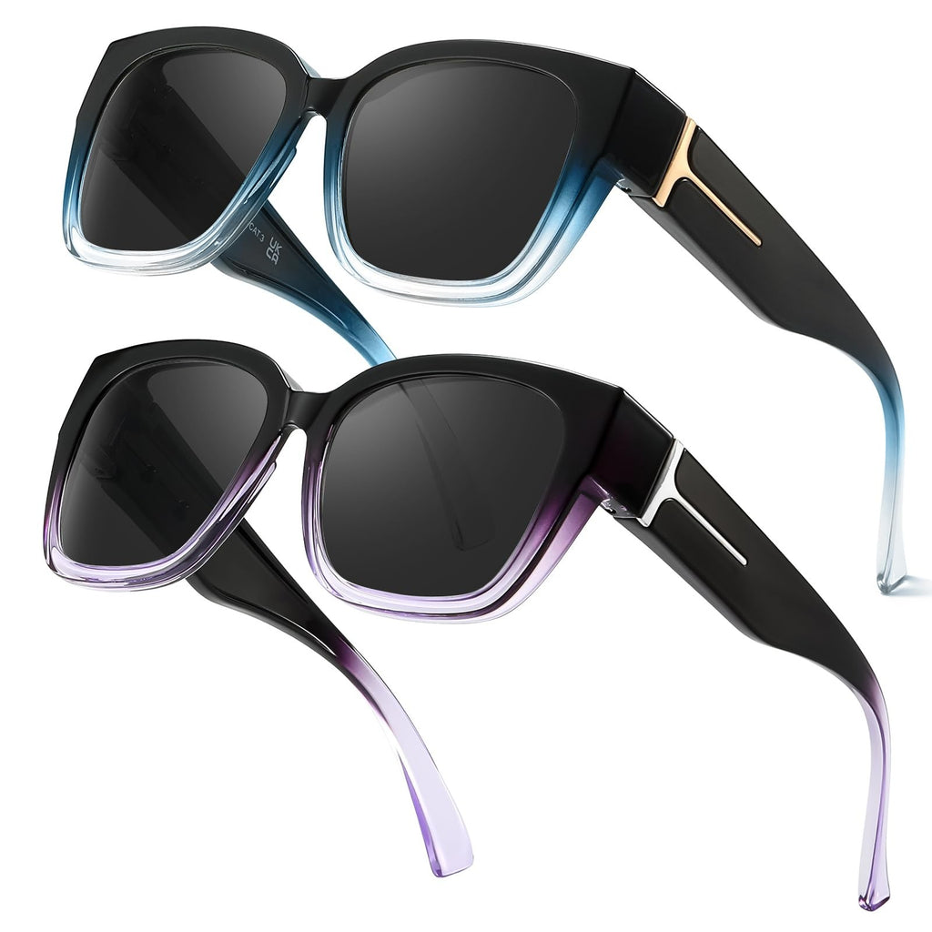 2 Pack Polarized Oversized Square Sunglasses w/ UV Protection