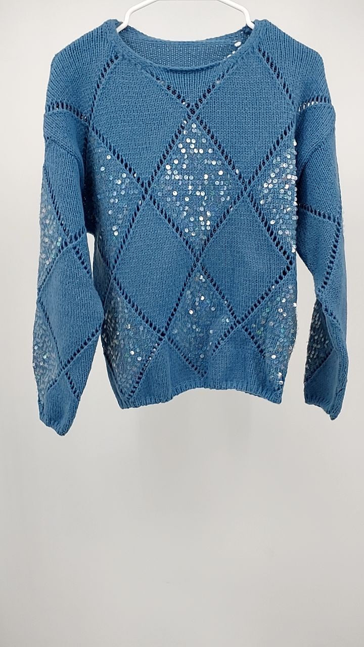 Openwork Round Neck Long Sleeve Knit Top
