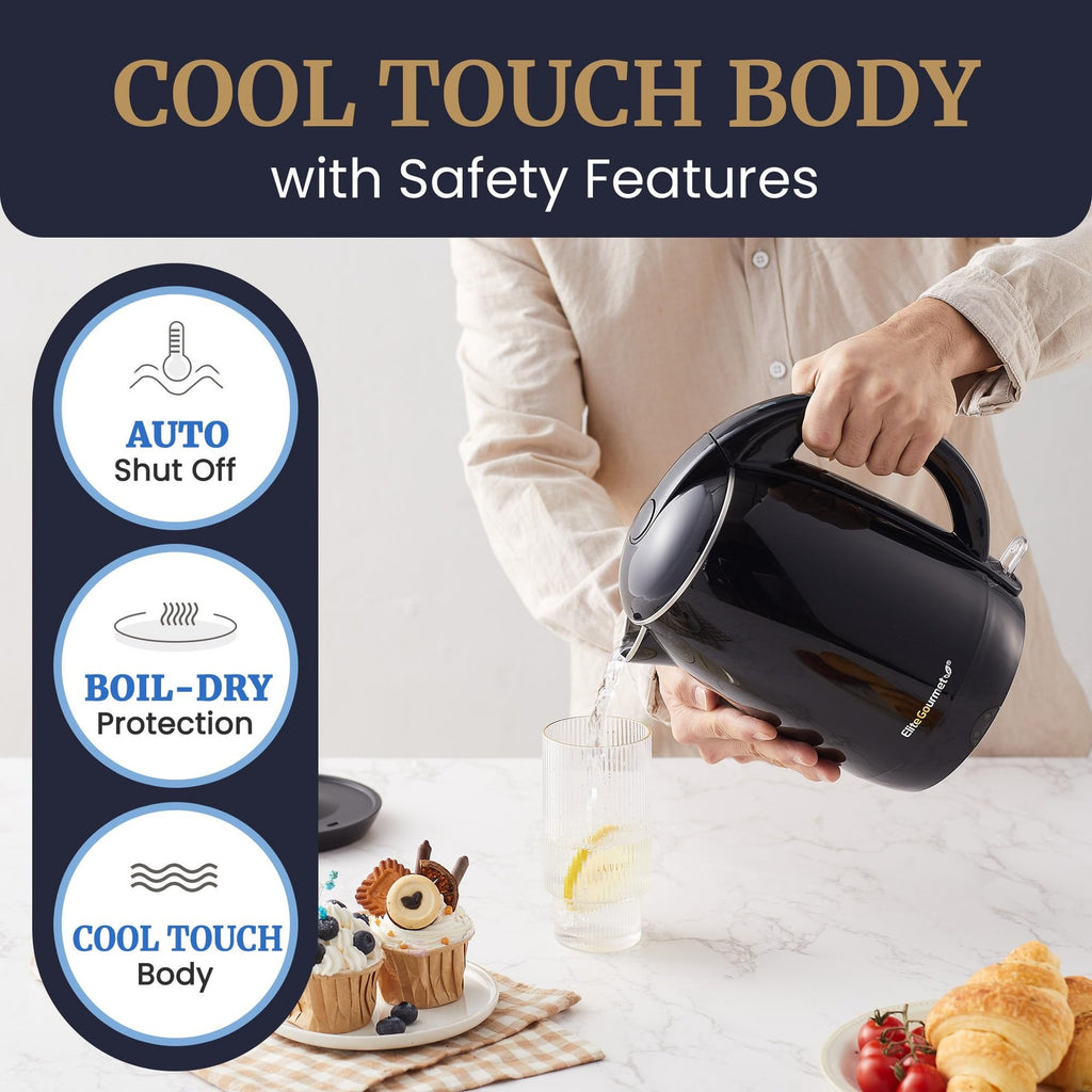 Elite Gourmet 1.8L Cool-Touch Electric Kettle Black, 1500W, Stainless Steel