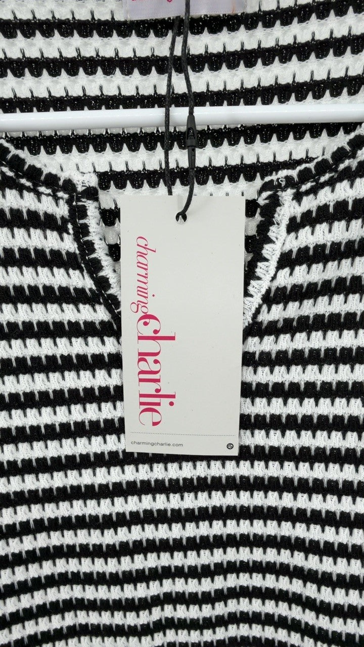 Striped Notched Short Sleeve T-Shirt