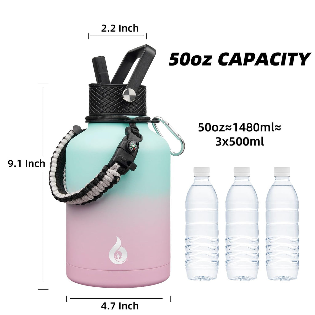 Stainless Steel 50oz Water Bottle w/ Straw Lid, Insulated, Marshmallow