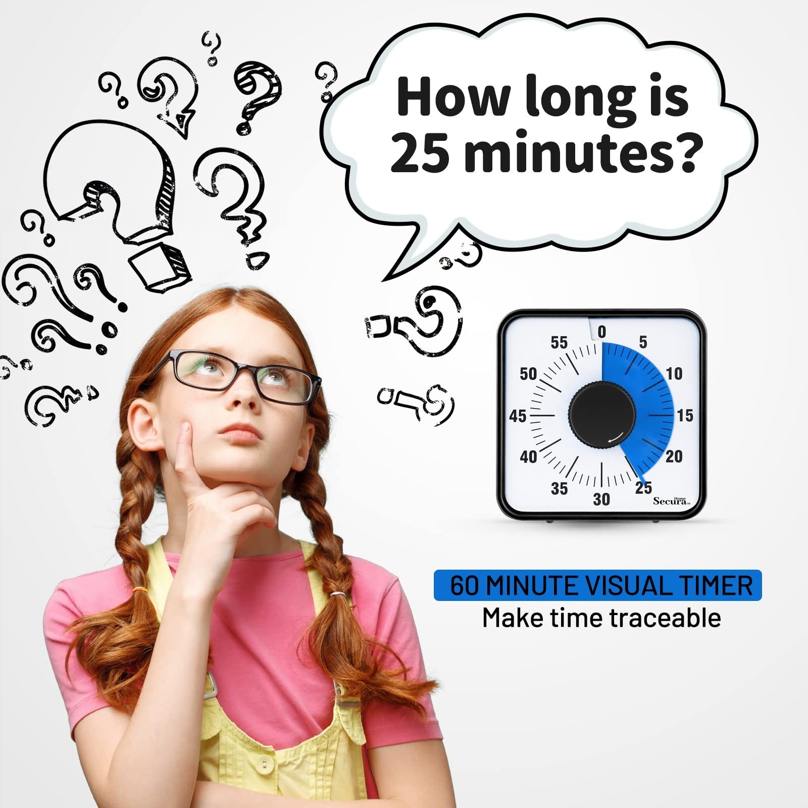 Oversize 7.5 In Countdown Timer, Visual Timer for Kids & Adults, Navy Blue