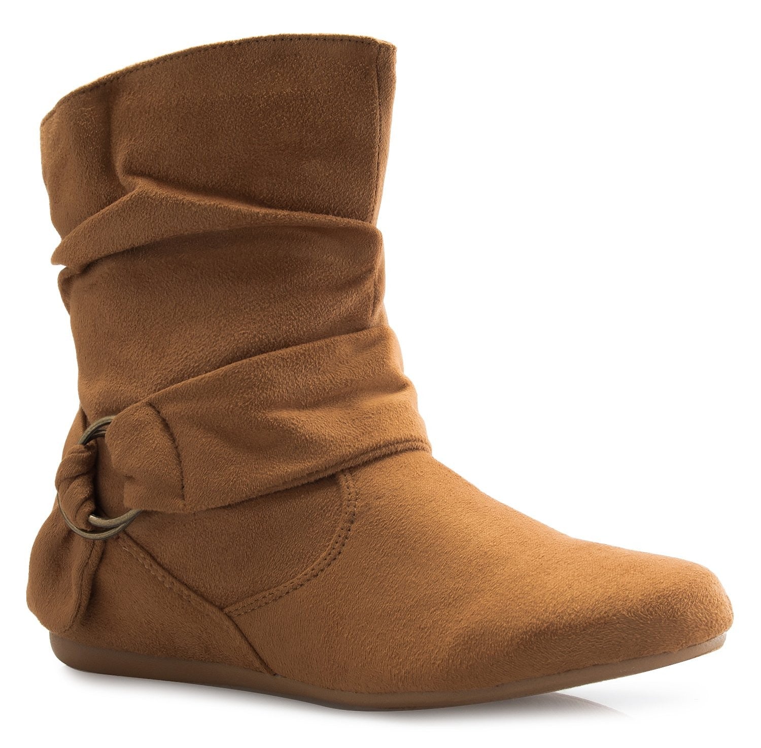 Olivia K Womens Low Heel Slouch Suede Slip On Casual Ankle Boots w Ring Buckl,8