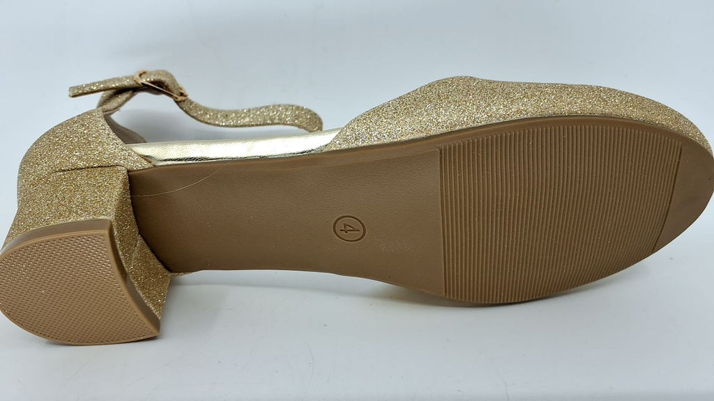 Toddler Girls Gold Glitter Heels 4 Big Kid Dress Shoes w/ Ankle Strap