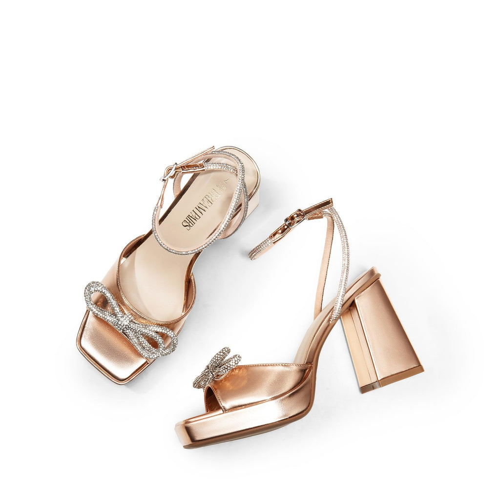 DREAM PAIRS Women's Double Bowknots Platform Chunky Heels Rhinestone SquareToe,8