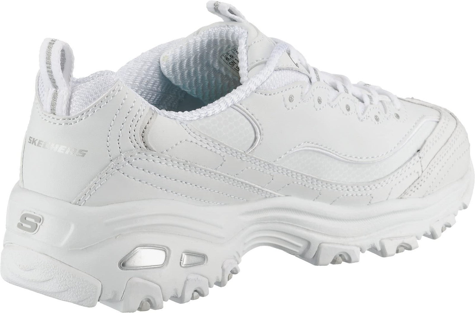 Skechers Sport Women's D'Lites Memory Foam Lace-up Sneaker,White Silver,8 W US