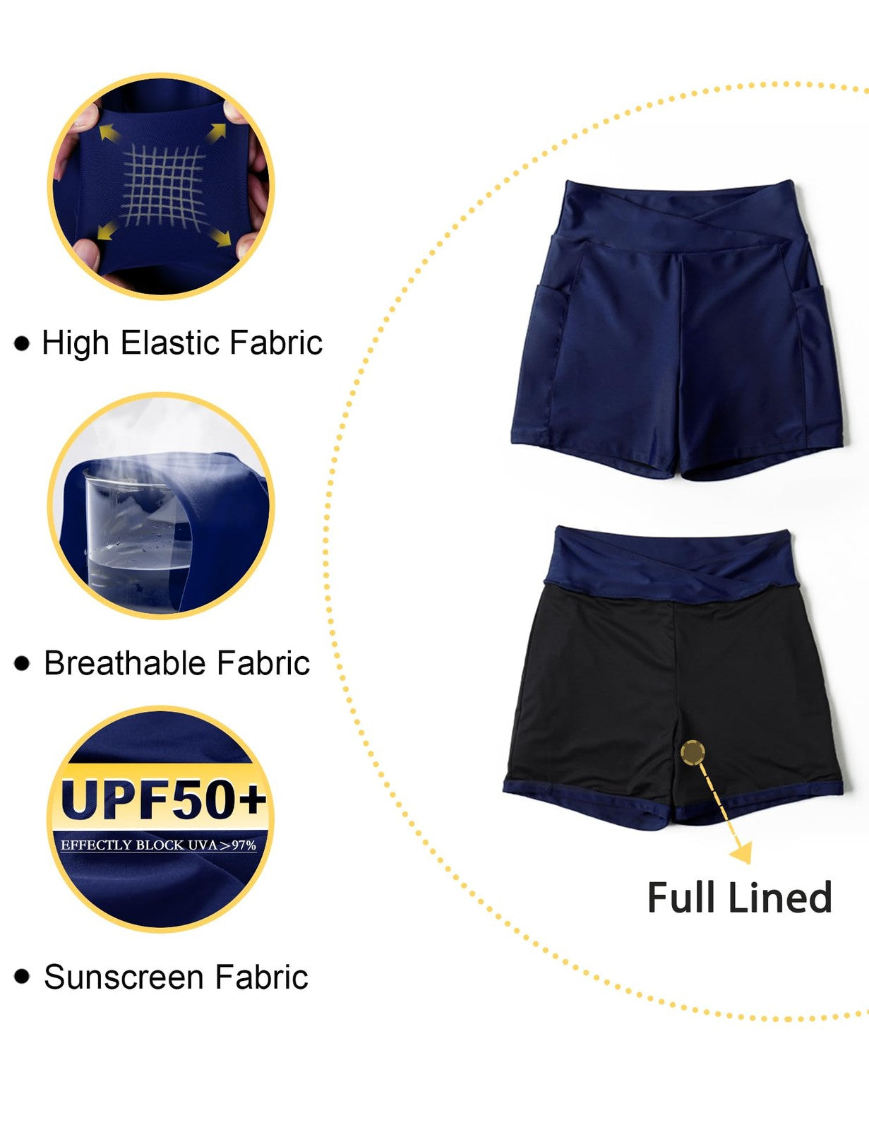 Tournesol Women's Swim Shorts, Tummy Control, Navy Blue, Small