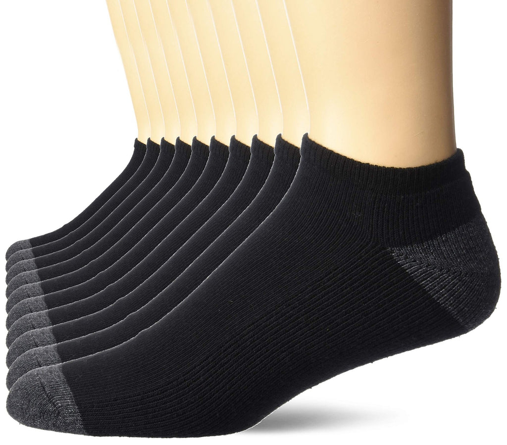Men's Cushioned Athletic Socks, 10 Pairs, Black, No-Show, Size 13-15