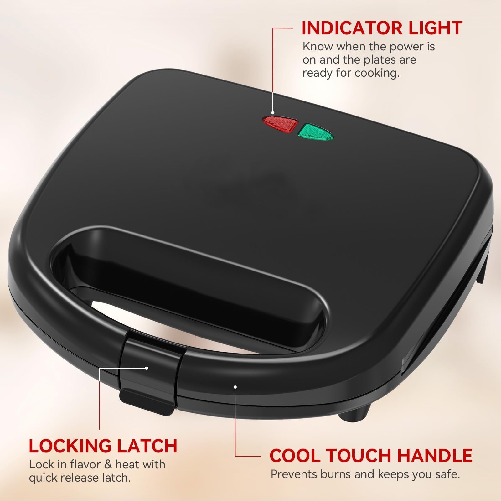 OSTBA 750W Waffle Maker 2 Slice Non-Stick Compact Design