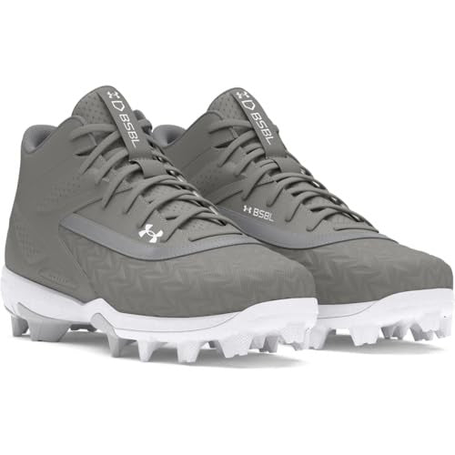 Under Armour Boys' Baseball Cleats, Leadoff Mid RM JR 3.0, Gray, Size 4