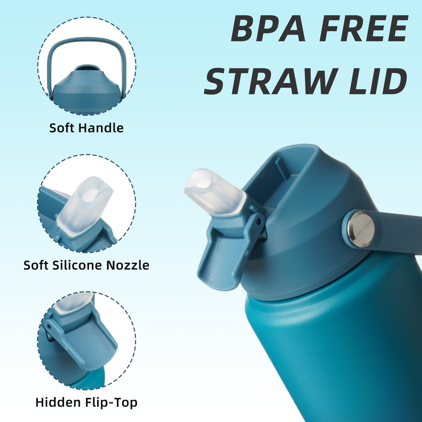 BJPKPK 24oz Vacuum Insulated Water Bottle w/ Straw - BPA Free, Leak Proof