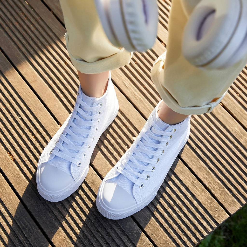 Womens Casual Tennis Walking Shoes High Top Canvas White 7.5