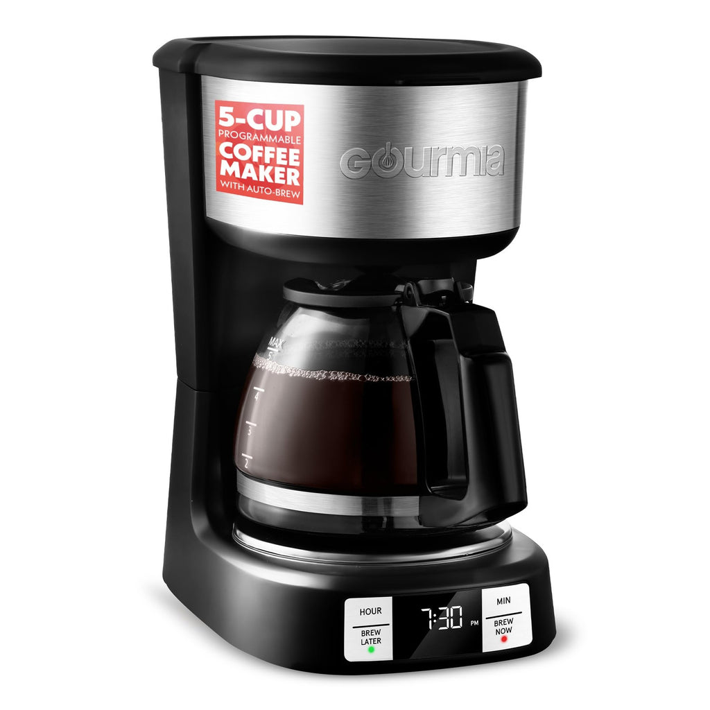 Gourmia 5 Cup Coffee Maker, Programmable, Adjustable Warm, Black