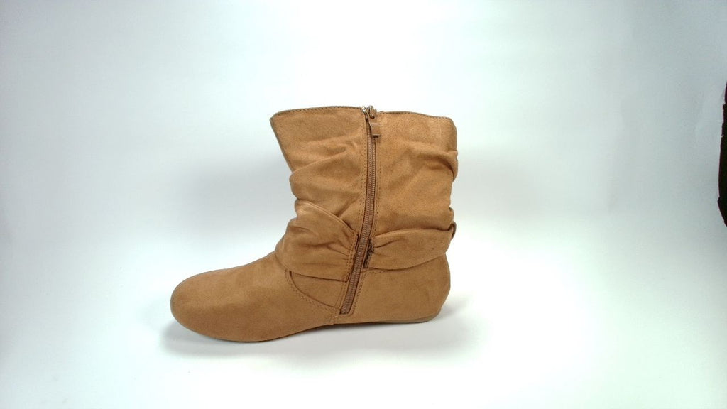 Olivia K Womens Low Heel Slouch Suede Slip On Casual Ankle Boots w Ring Buckl,8