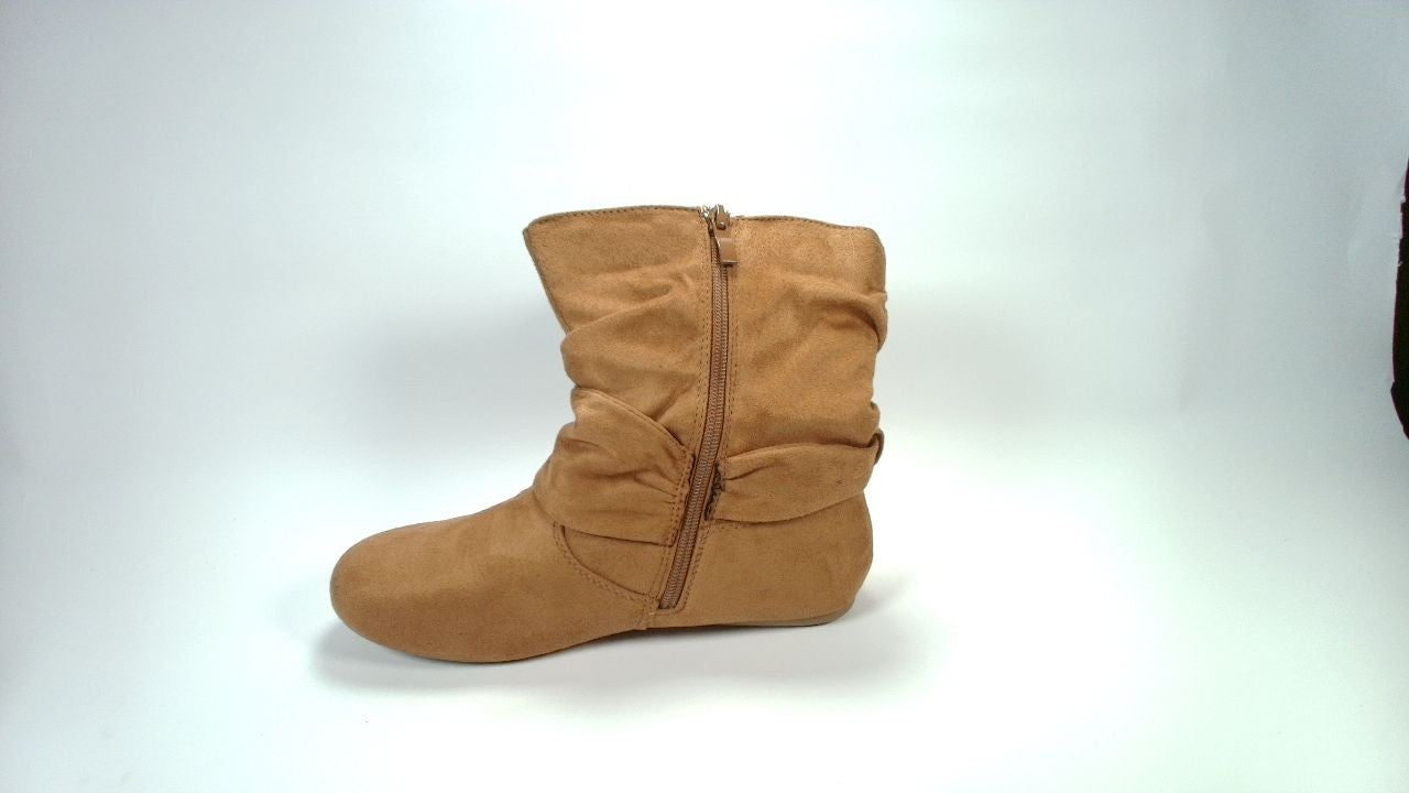 Olivia K Womens Low Heel Slouch Suede Slip On Casual Ankle Boots w Ring Buckl,8