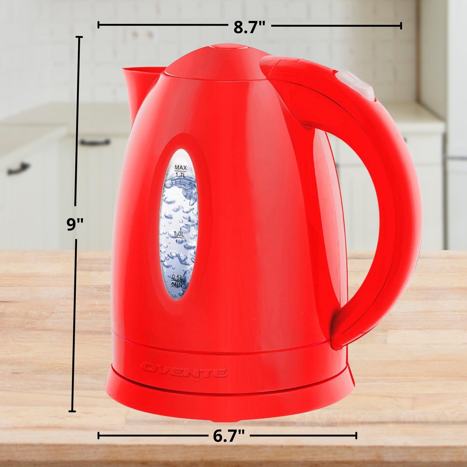 OVENTE Red Electric Kettle 1.7L Fast Boiling w/ Auto Shut-Off Feature