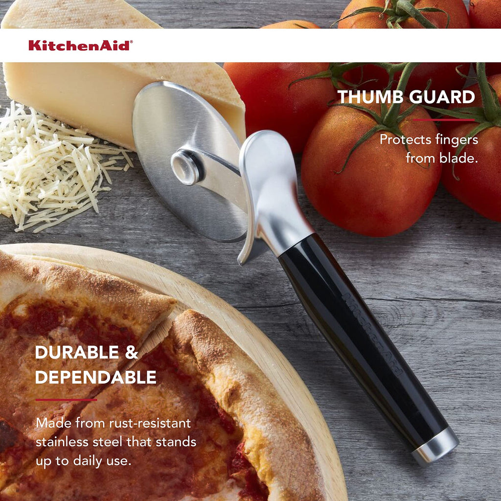 9-Inch KitchenAid Pizza Cutter Black Ergonomic Handle, Dishwasher Safe