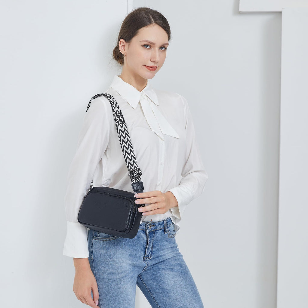 DIVCIDLC Small Crossbody Bag with Adjustable Wide Guitar Strap, Women, Black